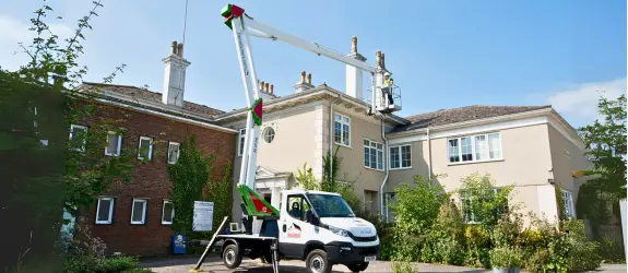 using our cherry picker on a commercial gutter cleaning job in Tyne and Wear